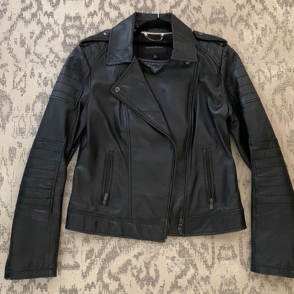 Black Leather Moto Jacket - Banana Republic - Size M